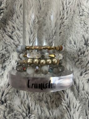 Erimish Gold and Gray Mixed Bead Stackable Bracelet Set